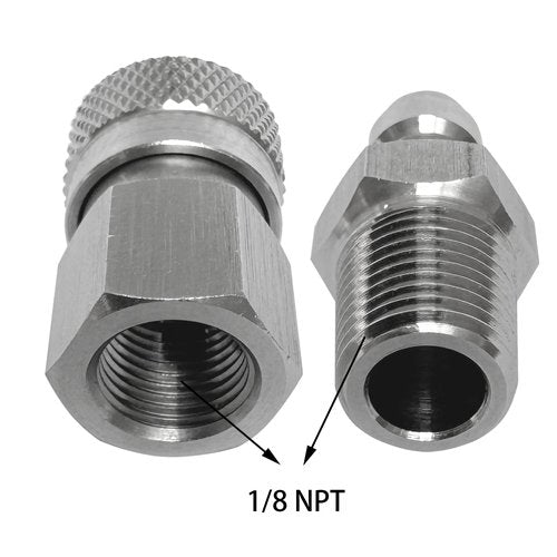 HMKUGO 1/8 NPT Female Connector and 8mm Male Plug Fill Nipple Quick-Disconnect Set, Stainless Steel Remote Line Male & Female Set for PCP Foster Paintball Airsoft Air Gun Tool