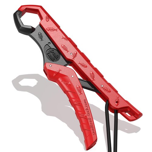 SNAIL TRAIL 7.5'' Floating Fish Gripper, Fishing Grabber, Catfish Mouth Pliers, Caught Bass Holder, Digital Scale Hook Clamp, Saltwater Lip Grip Tool with Lanyard, Gifts for Men, Red-Black