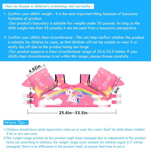 Chriffer Kids Swim Vest Life Jacket for 30-55 Pounds Boys and Girls, Toddler Floaties with Shoulder Harness Arm Wings for 2,3,4,5,6,7 Years Old Baby