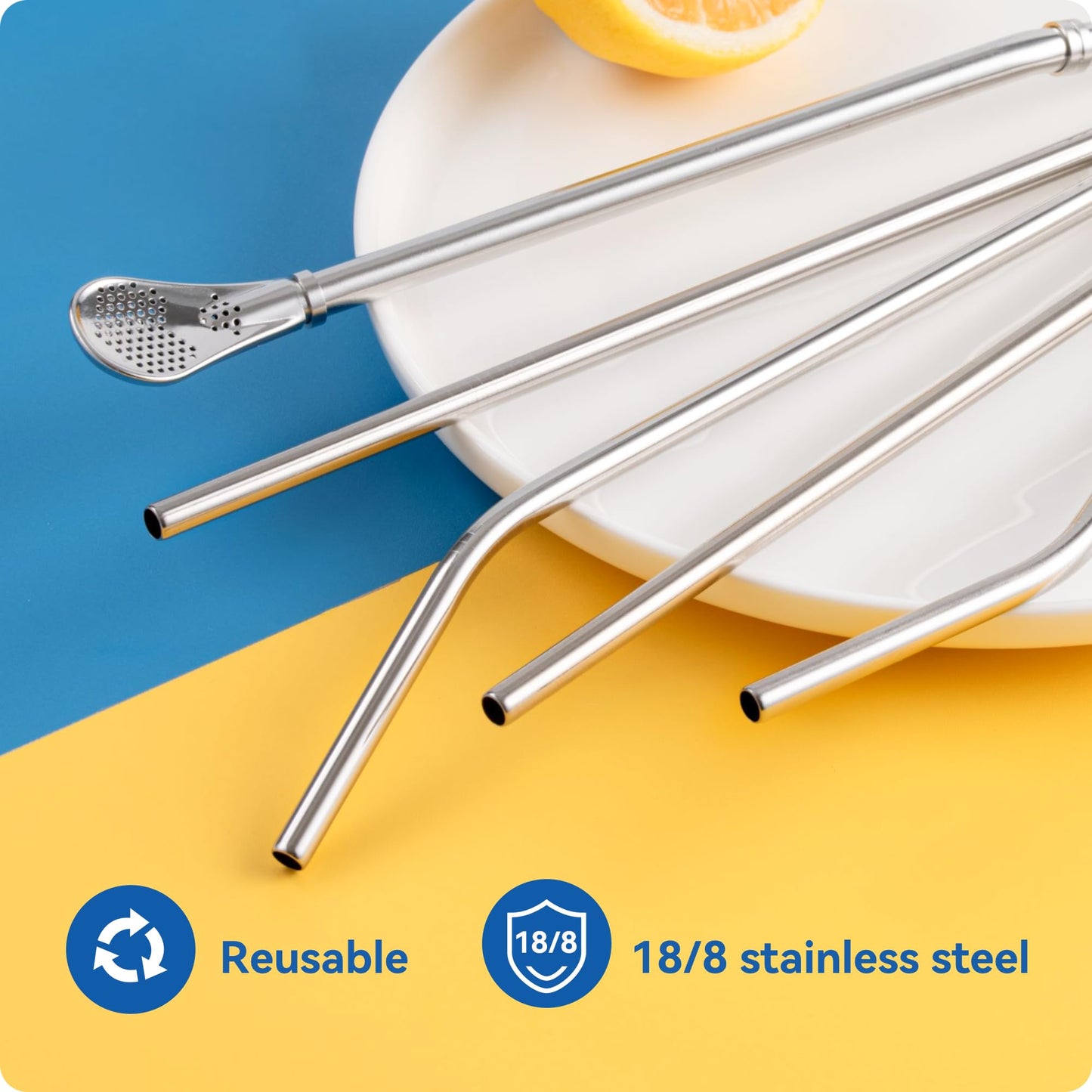 Prurex 6mm (0.24") Diameter Stainless Steel Straw - 215mm (8.5") Long, Ideal for Coffee, Tea & 16oz Travel Mugs - Slim Fit & Reusable