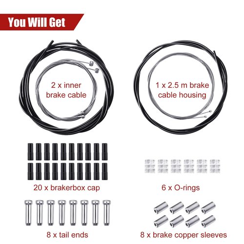 Boao Universal Bicycle Transmission Line Bicycle Shift Derailleur Cable and Brake Cable Kit for Mountain Road Bike Repair(Black)