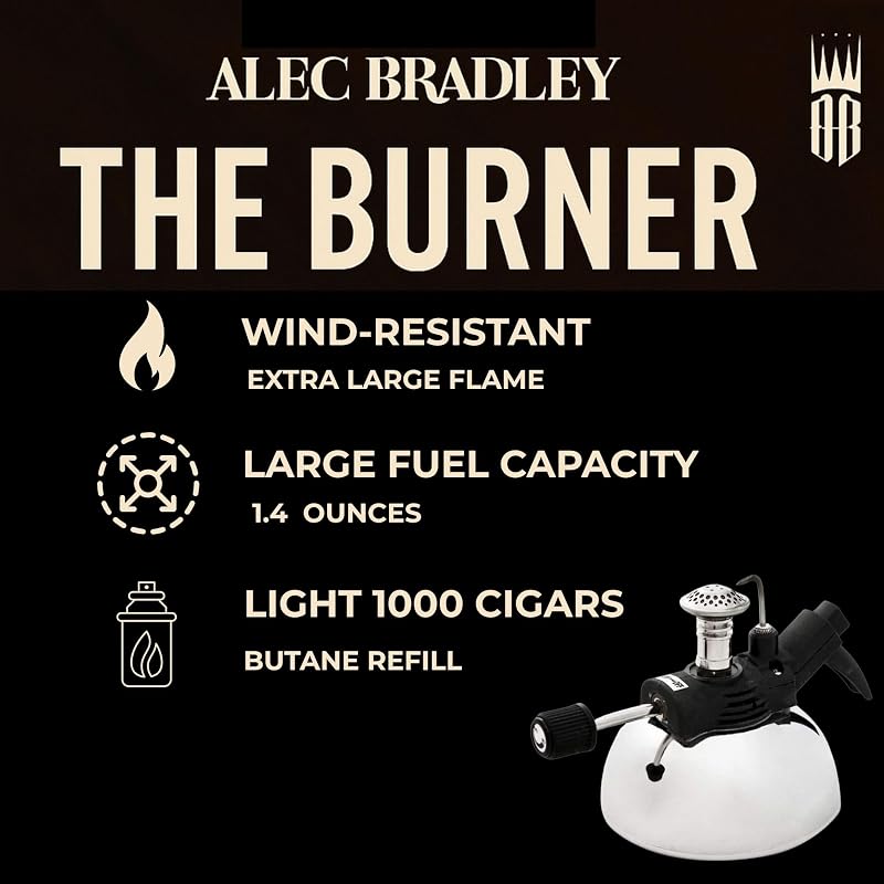The Burner Table Cigar Lighter by Alec Bradley – Wind-Resistant, Butane-Powered, Lights Up to 1,000 Cigars