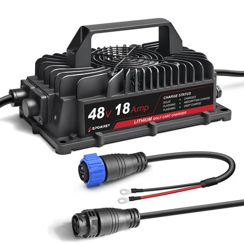 EPOWREY 18AMP Lithium Golf Cart Battery Charger for 48 Volt/58.4V (51.2V) LiFePO4 Battery with Ring Terminals Plug