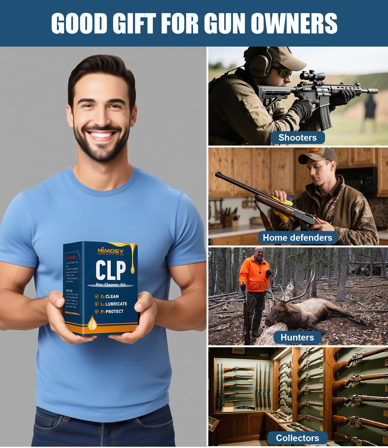 NIMOSY CLP Gun Cleaning Oil kit-Includes Pro Cleaner, CLP Lubricant, Brushes, Picks Swabs and Cloth, Complete Gun Cleaner and Oil Supplies for Rifle Pistol Firearm Maintenance,Gifts for Men