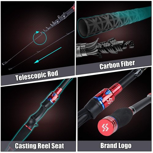 Sougayilang Fishing Rod and Reel Combo, Telescopic Casting Rod Baitcasting Reel with Carrier Bag Baitcaster Combo for Freshwater Saltwater-2.1m/6.8ft-Left Handed