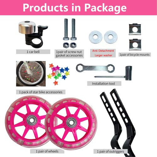 DDJKCZ Training Wheels for Kids Bicycle,Flash Mute Big Wheel Compatible for 12 14 16 18 20 inch Single Speed Bike (ROSE)
