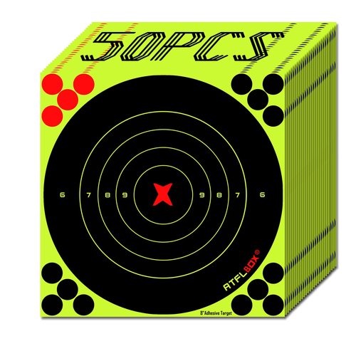 ATFLBOX 8 Inch Splatter Adhesive Bullseye Fluorescent Yellow Shooting Target Stickers, Shooting Outdoor and Indoor Ranges, Rective for Handguns, Rifle, Pistol, Pellet Guns, Airsoft, BB Guns (50 Pack)