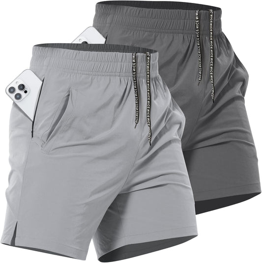 2 Pack Mens Athletic Workout Shorts 7 Inch Quick Dry Gym Shorts with Pockets, Sports Tennis Running Shorts for Men