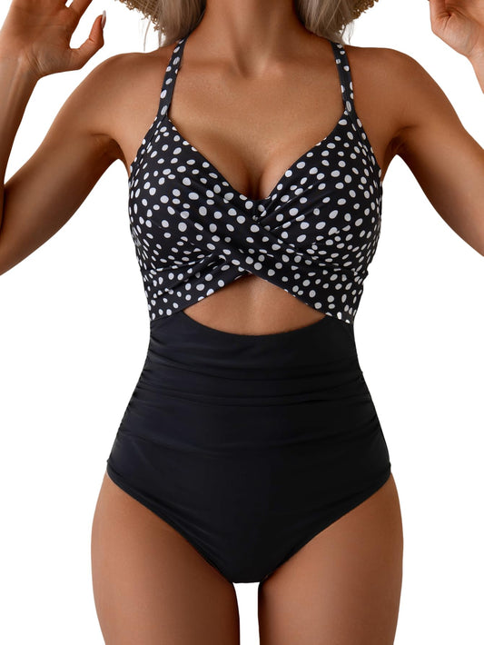 Eomenie Women's Tummy Control One Piece Swimsuit Cutout Bathing Suit S