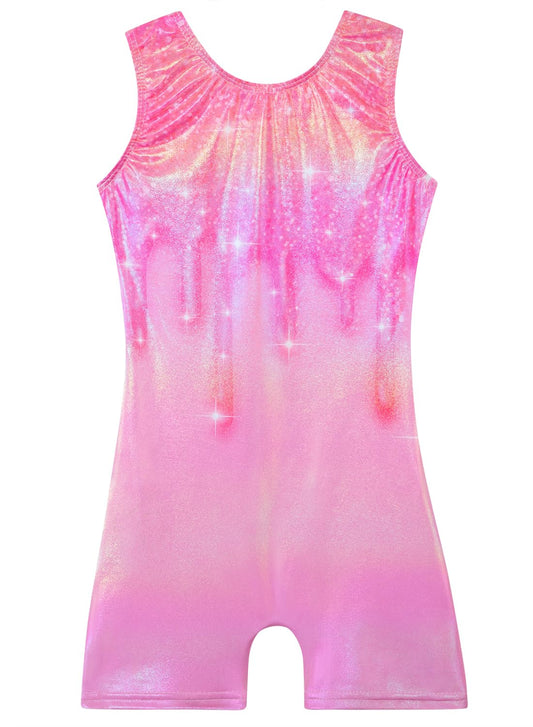 Gymnastics Leotards for Girls Toddler Ballet Dance Tumbling Outfits 6 7 Kids Sleeveless Gymnastic Biketard with Shorts Sparkly Dancwear Unitards Clothes Bodysuit (Pink Glitter, 6-7 Years)