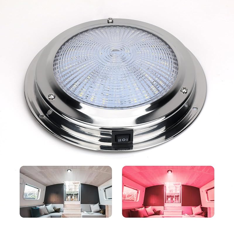 5.5 Inch 12V Dual-Color LED Boat Dome Light with Toggle Switch - White & Red