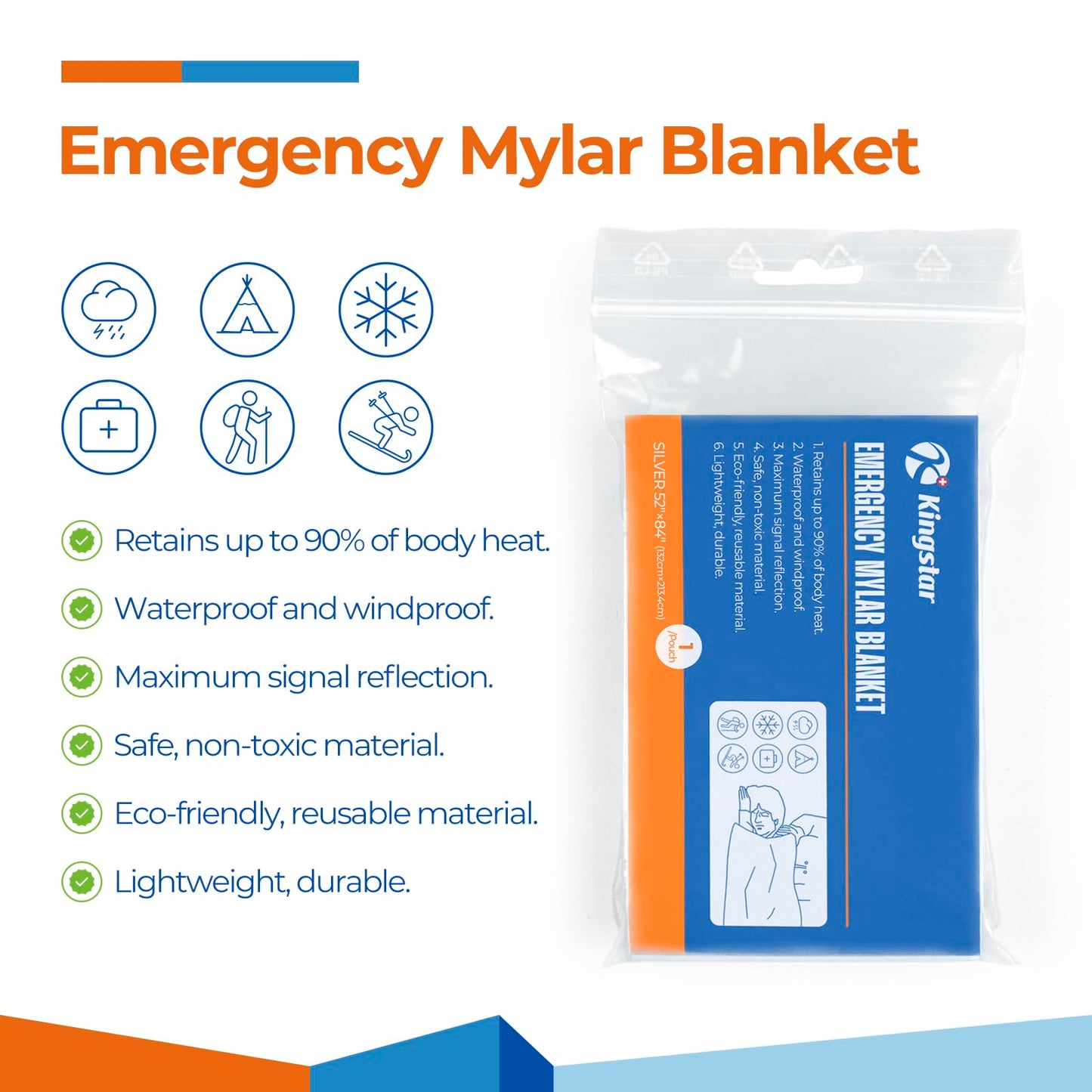 Emergency Blankets 4 Packs, 84" L x 52" W, Reusable Mylar Thermal Blankets for Survival Gear, Ideal for Camping, Hiking & First Aid, Retains 90% Body Heat in Cold, Snow & Winter Emergencies