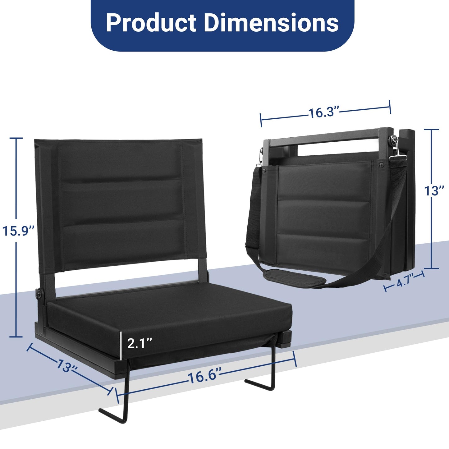 Maeytau Stadium Seats for Bleachers with Back Support, Portable Bleacher Seats with Thick Padded Cushion and Shoulder Strap, Wide Stadium Seat Chair Includes Hooks, Cup Holder and Side Pocket, 2-P