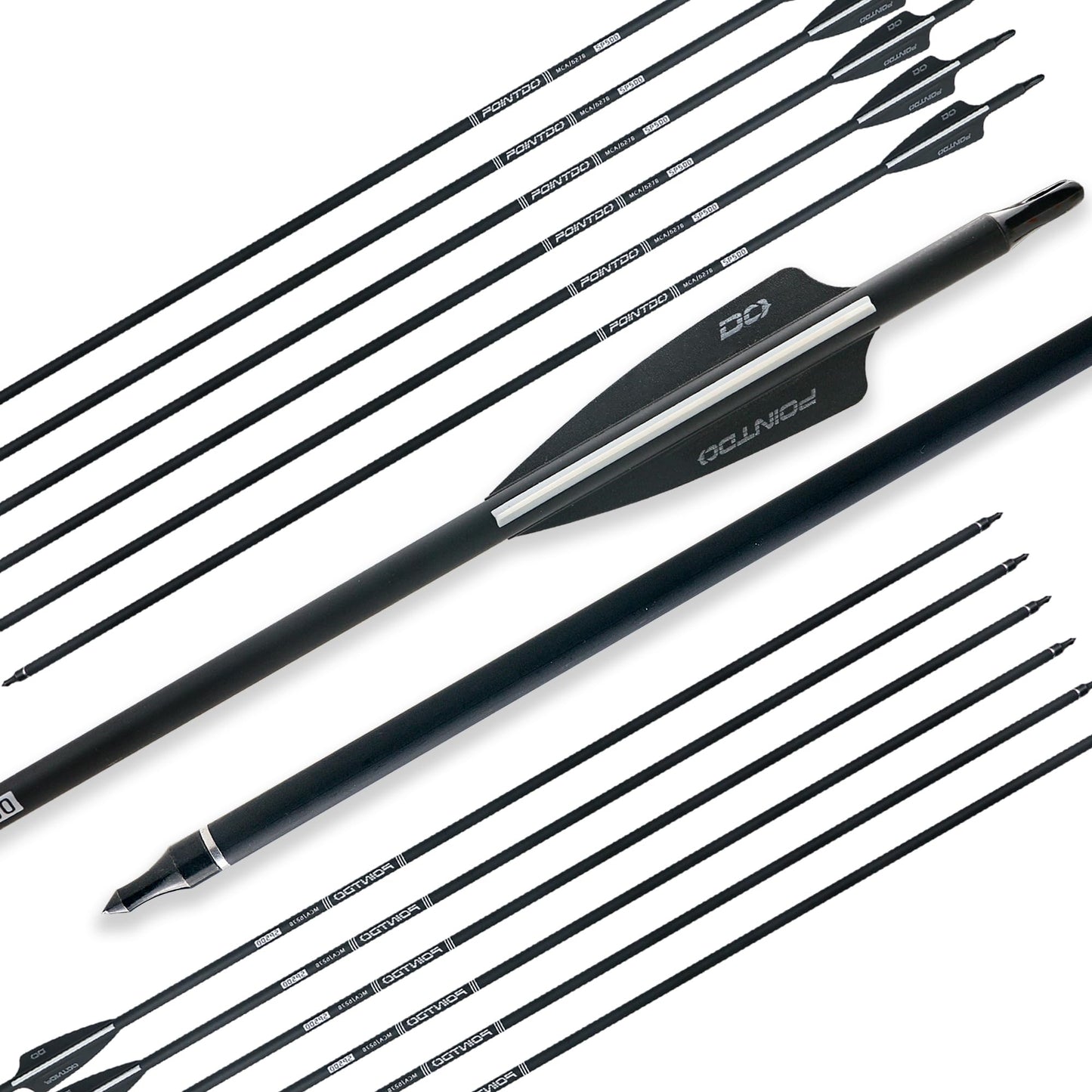 Pointdo 28"/30"/32inch Carbon Arrow Practice Hunting Arrows with Removable Tips for Compound & Recurve Bow(Pack of 12) (2Black&White, 28inch)