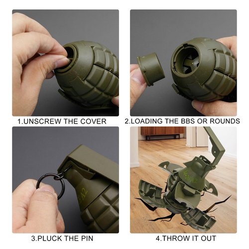Zhongren CS Hand Grenades Toys Model Toy Spring Powered Impact for Battle Games Tactcial Airsoft Paintball (Black+Green)