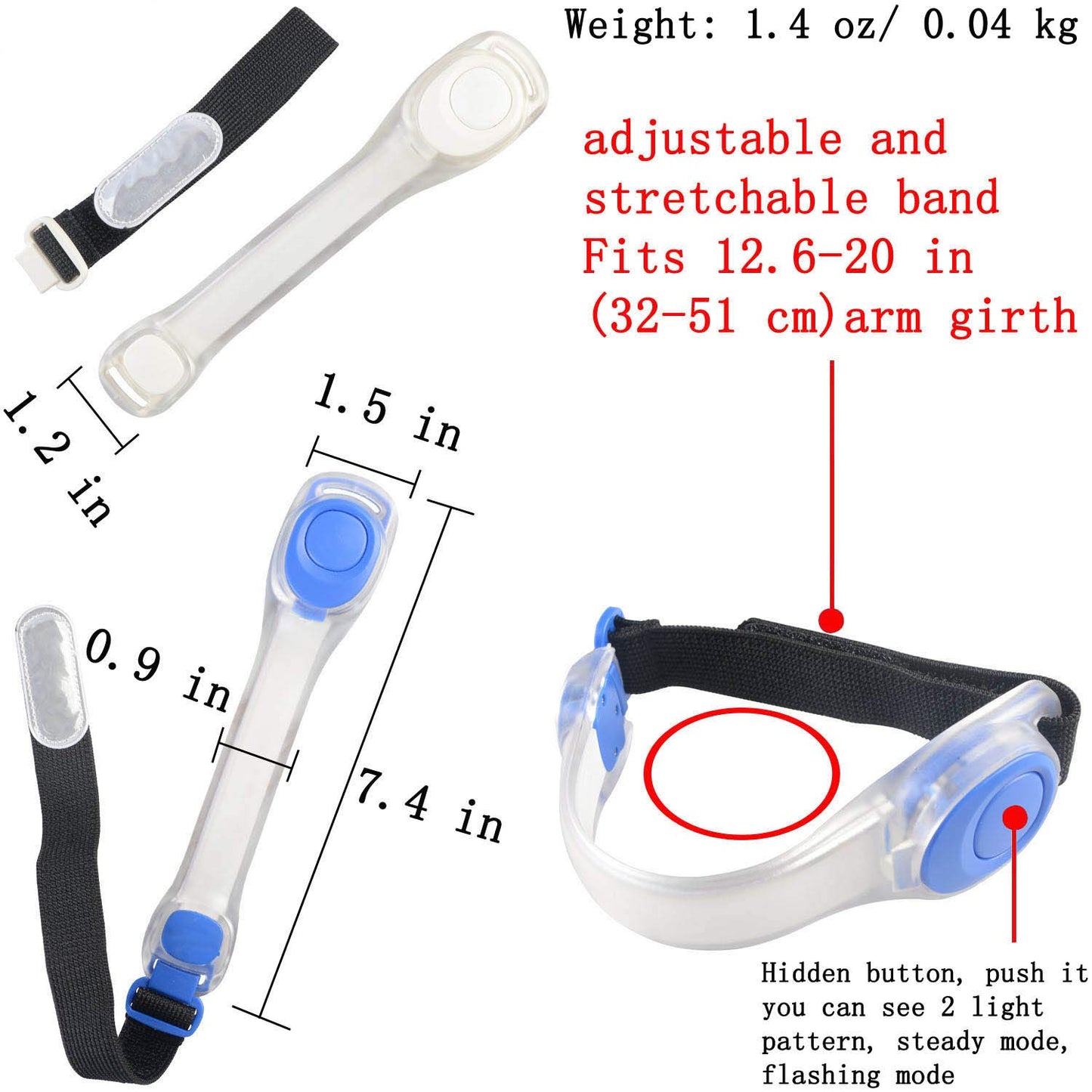AMNQUERXUS Premium LED Light Up Armband, Reflective Adjustable Wearable Silicone Running Belt Strap/Waterproof Glow in the Dark for Running Jogging Walking Cycling Concert Camping Outdoor Sports