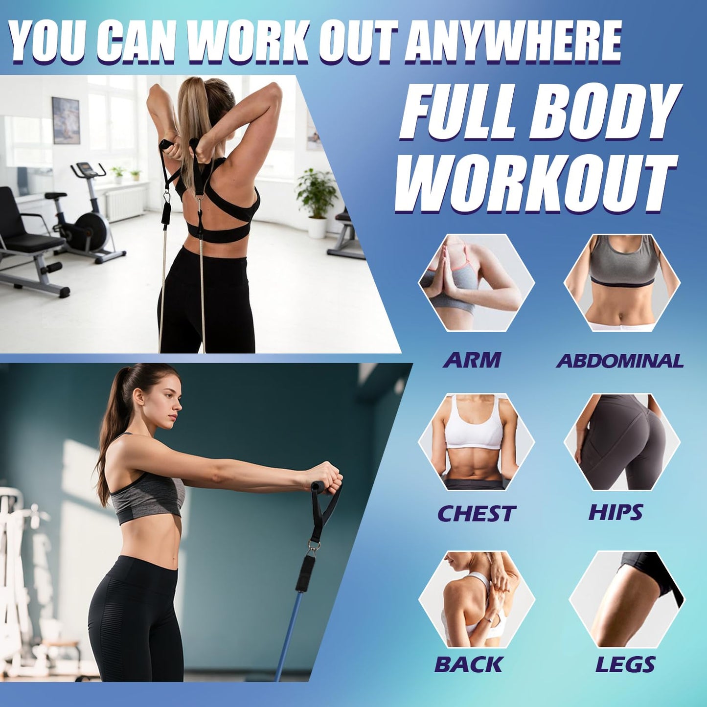 WHATAFIT Resistance Bands, Exercise Bands with Handles for Men and Women Fitness, Strength Training Home Gym Equipment, Green Blue