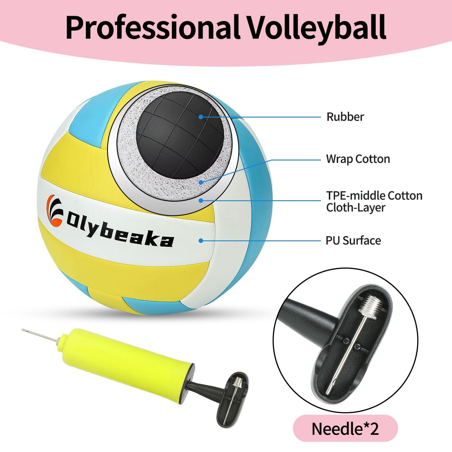 Portable Outdoor Volleyball Net Set for Backyard Beach with Adjustable Poles, Soft PU Volleyball & Pump, Carry Bag and Durable Anti-Sagging Net (Pink, 20ft)