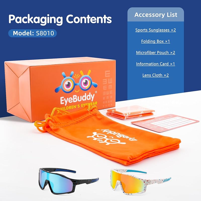 Kids Sunglasses UV400 for Boys & Girls Aged 6-12 - 2-Pack, Black/Blue Frame, 135mm Width