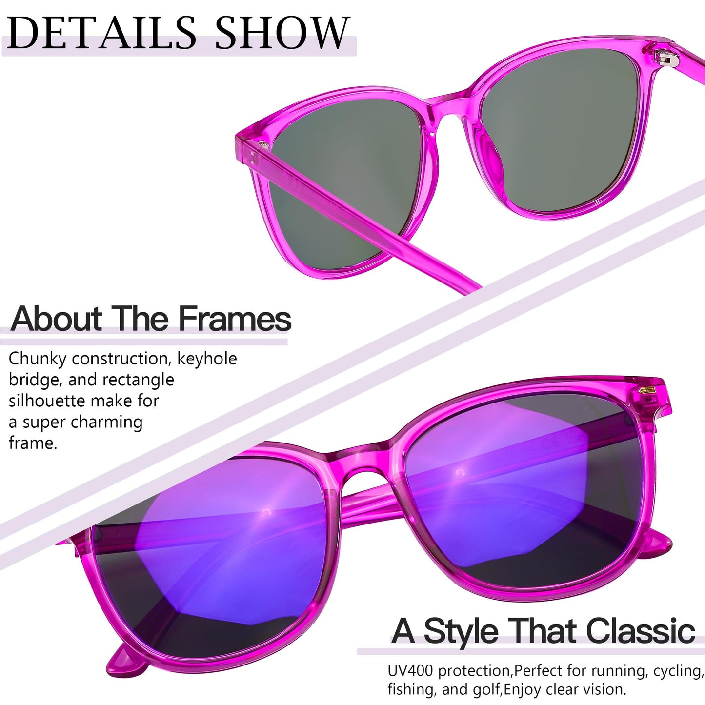 SIPHEW Mirrored Polarized Sunglasses for Women - Designer Oversized Square Beach Eyewear w UV400 Protection (A12-Dark Purple frame purple mirror Len)