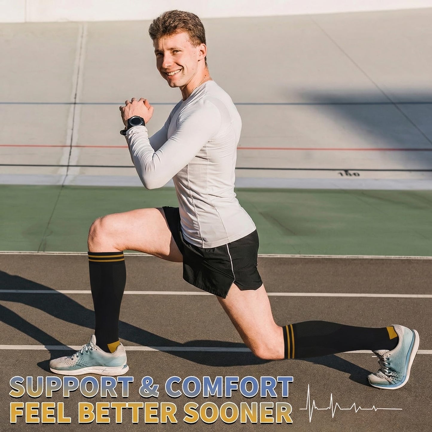 Sooverki Copper Compression Socks for Men & Women 8 Pack 15-20mmHg - Knee High Stockings Best Support for Running Athletic Work Travel Black Wide Calf Nylon plain gifts