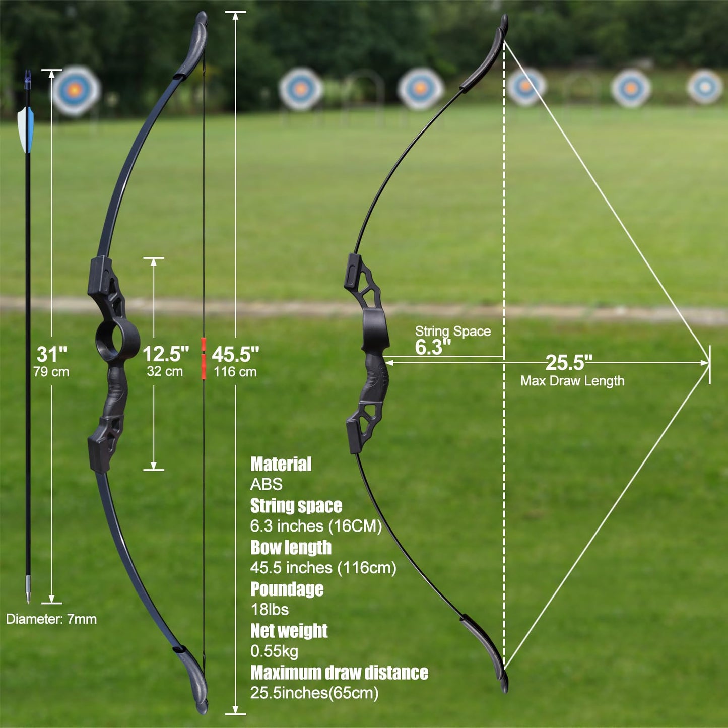 Youth Bow and Arrow Set for Teens Beginners, Archery Recurve Bow with Safety Practice Arrows Backyard Games Gift (18lbs Black)