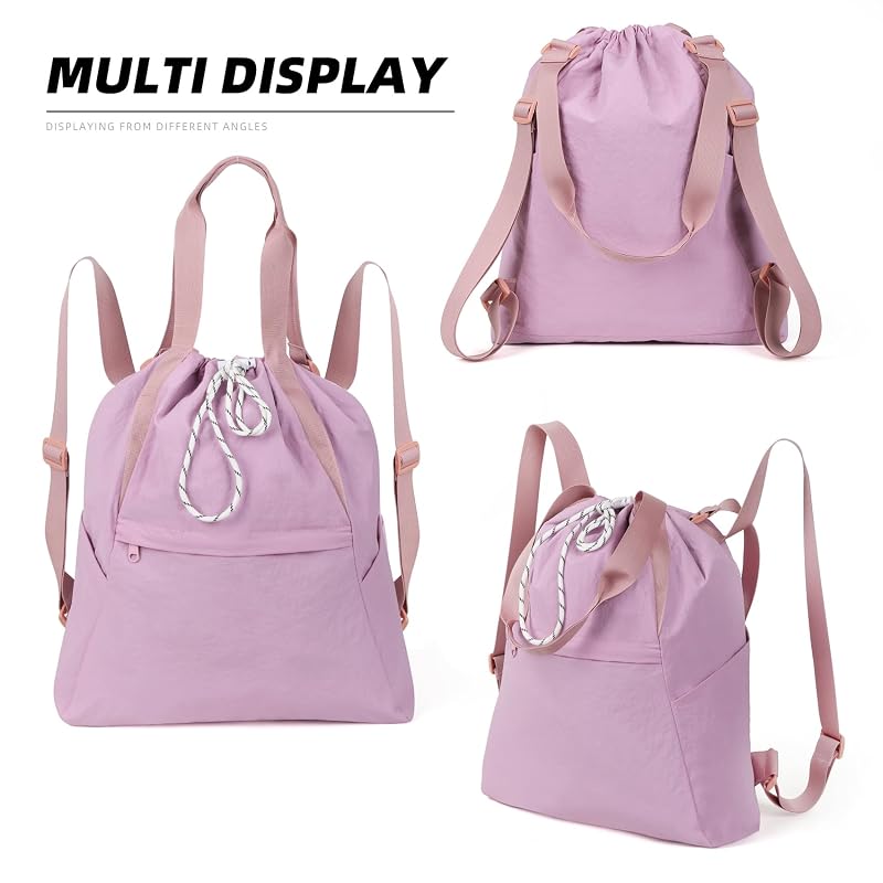 Valleycomfy Waterproof Drawstring Backpack with Wet Pocket - Purple