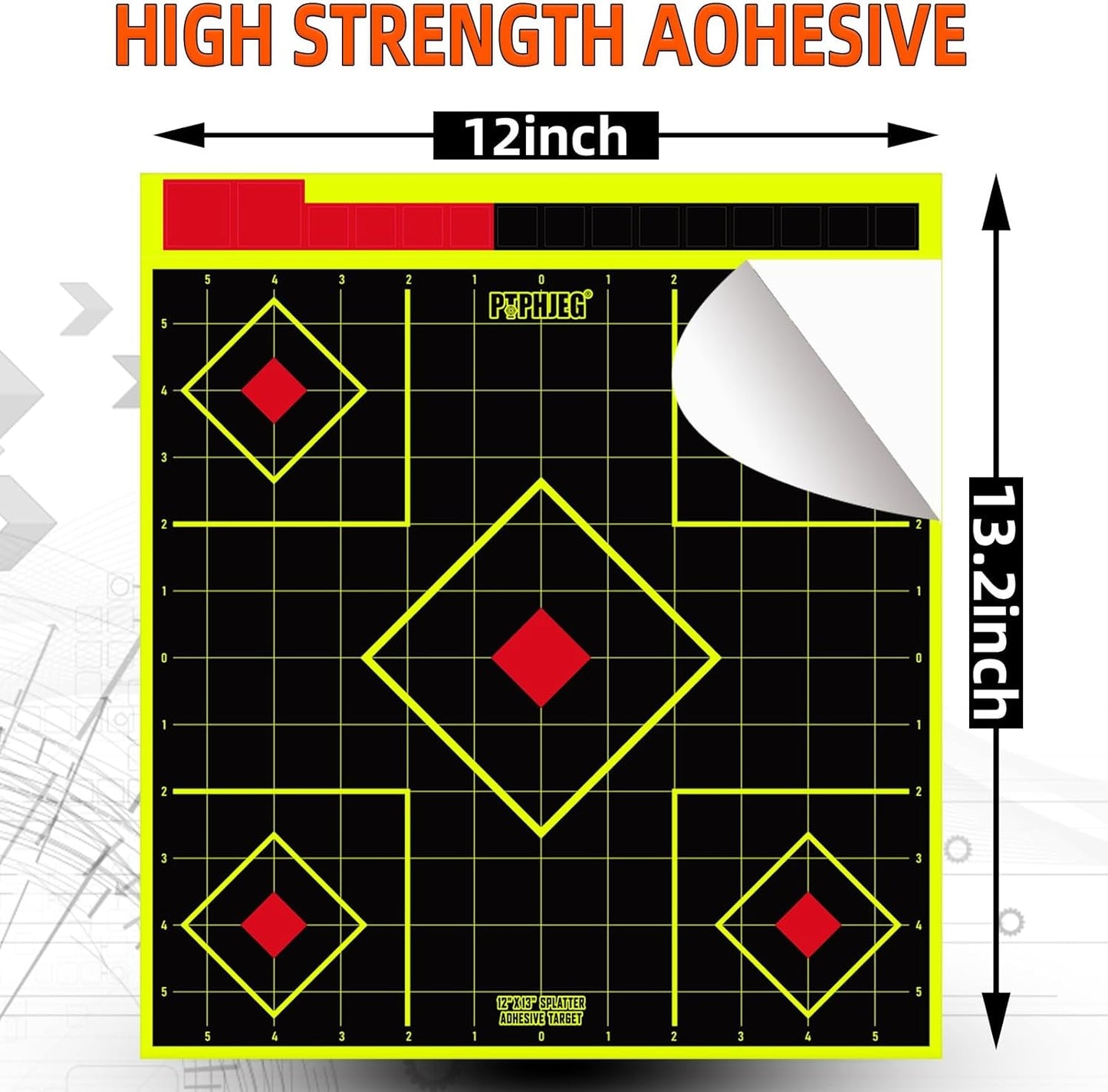 12x13 Inch Splatter Adhesive Fluorescent Yellow Shooting Target Stickers - Compatible with Handguns, Rifles, BB Guns, Airsoft, Pellet Guns (10/25/50 Pack)