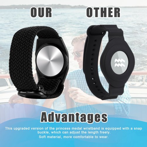 PEUTIER 2pcs Holder for Princess Cruise Medallion, Adjustable Braided Bracelet Comfortable Wristband Men Women Compatible with Princess Medallion Holder Accessories (White, Black)