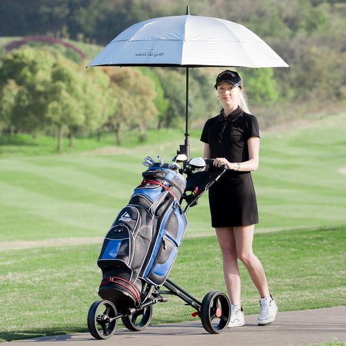 Tangkula Golf Push Pull Cart, Lightweight Foldable Collapsible 3 Wheels Golf Push Cart, Golf Trolley with Elastic Strap, Cup Holder, Scoreboard Storage & Foot Brake