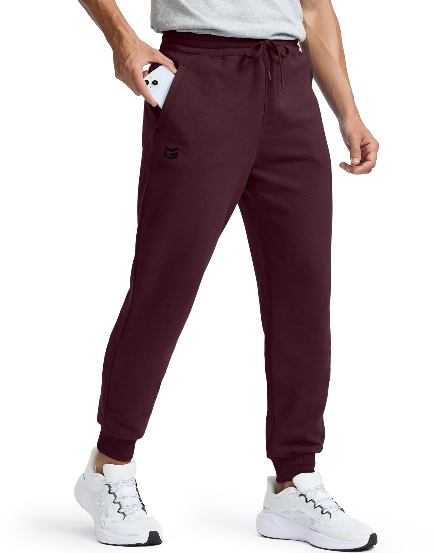 G Gradual Men's Cotton Fleece Lined Joggers with Zipper Pockets Athletic Running Workout Gym Sweatpants Winter Warm Pants Wine