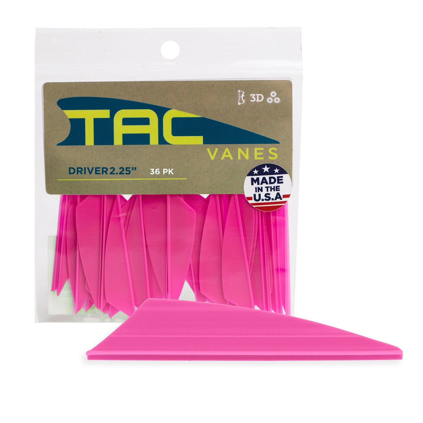 TAC Vanes 2.25" Driver Arrow Vanes | Archery Fletching for Compound & Crossbow | Durable, Lightweight, High Accuracy, Pink 36 Pack