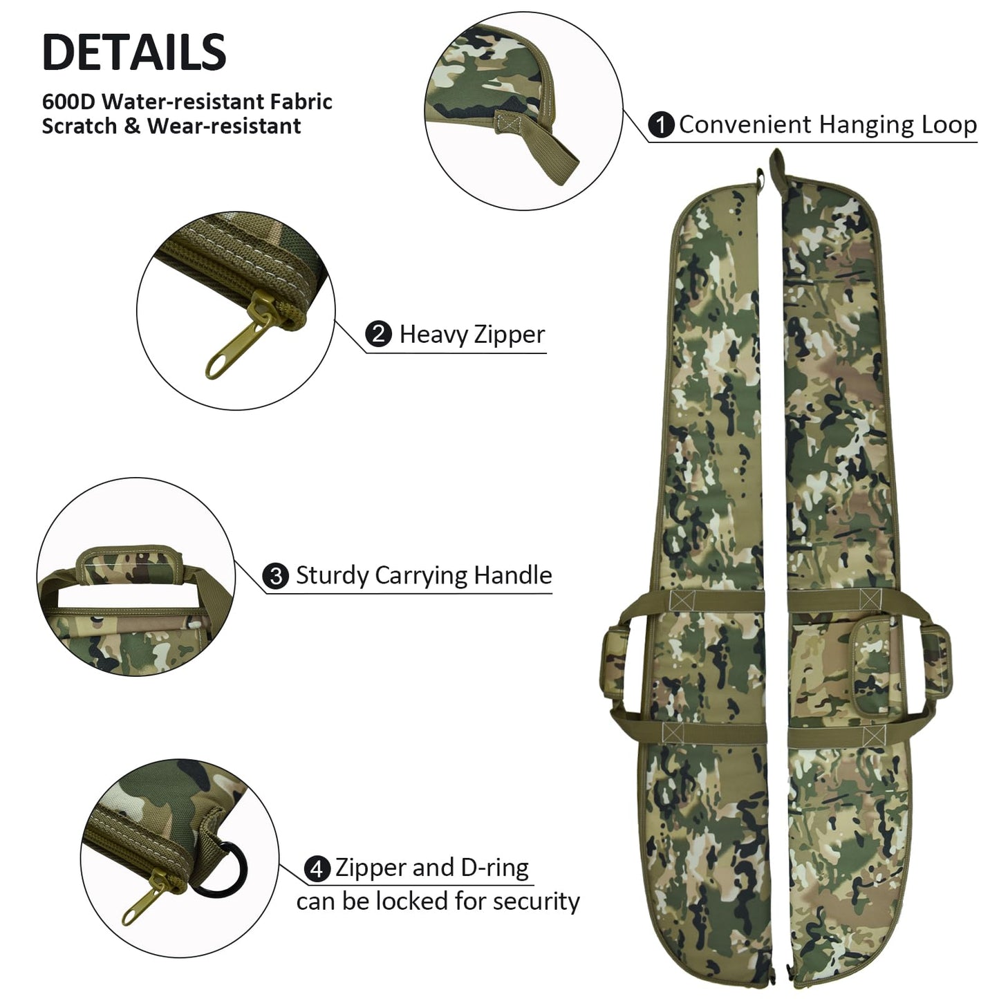 AUMTISC Soft Rifle Gun Case Bag, Padded Shotgun Carrying Case Bag for Rifles Hunting Shooting with Zippered Pocket (Camo, 54"-Fits Item Up To 51")