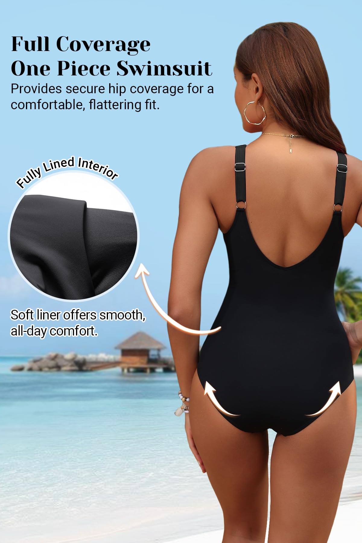 Holipick Black Plus Size Women Tummy Control One Piece Swimsuit - Push Up Bathing Suit Full Coverage Slimming Swimwear 24 Plus (US 24W)