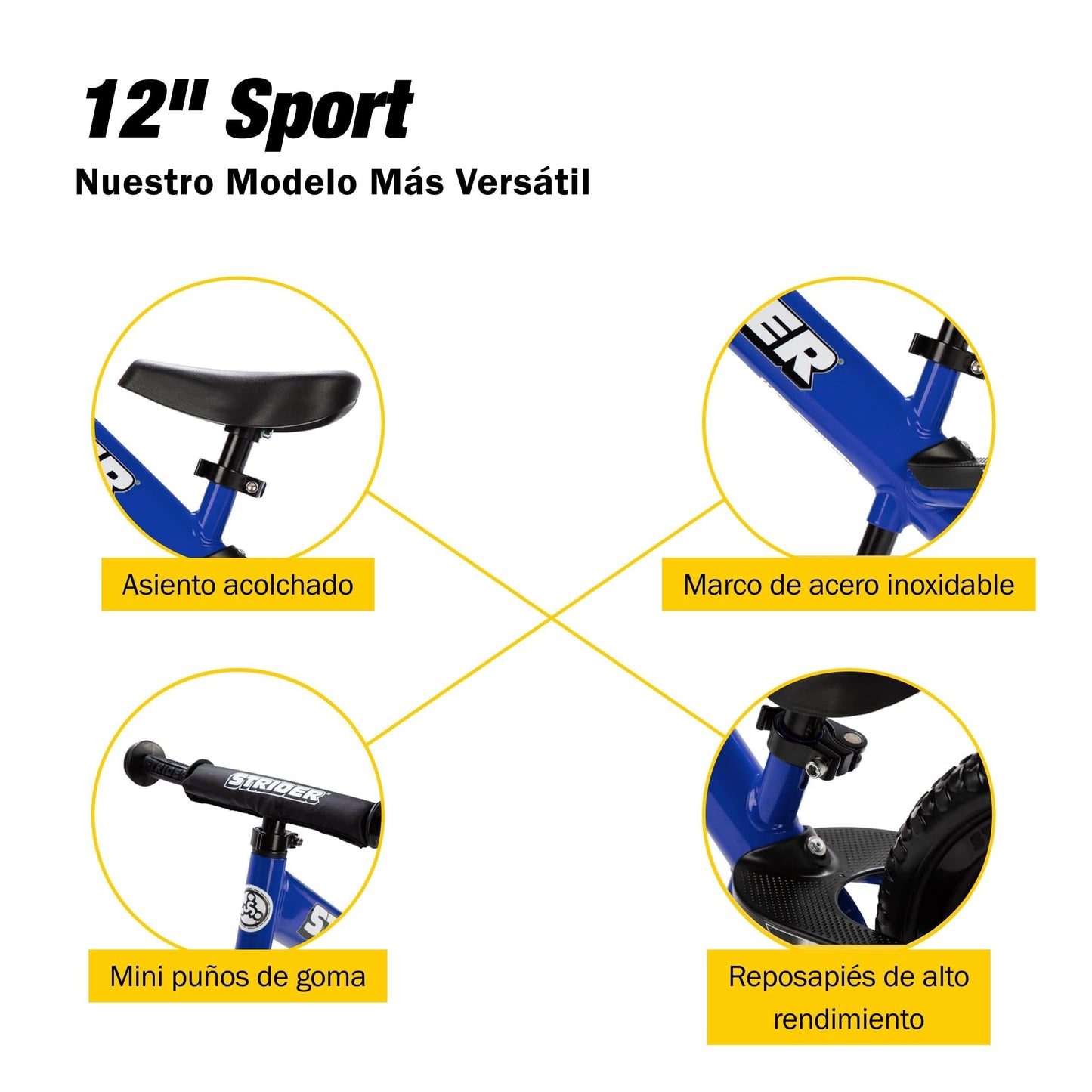 Strider 12 Sport Bike, Blue - No Pedal Balance Bicycle for Kids 1 to 4 Years - Includes Safety Pad, Padded Seat,Mini Grips, Flat-Free Tires -Easy Assembly, Tool-Free Adjustments
