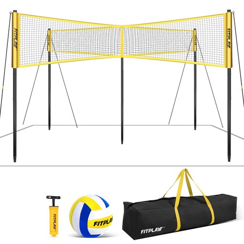Four Square Volleyball Net Set with Carry Bag,Volleyball & Air Pump - Height Adjustable 4 Way Volleyball Net Set for Backyard, Beach, Easy Assemble Outdoor Volleyball Games for Kids and Adults