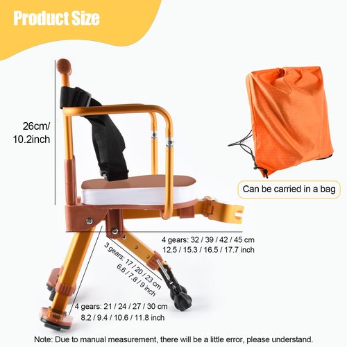 New Aluminum Alloy Kids Bike Seat - Portable Foldable Front Mounted Child Bicycle Safety Seat for Hybrid Cruiser and City Bicycles