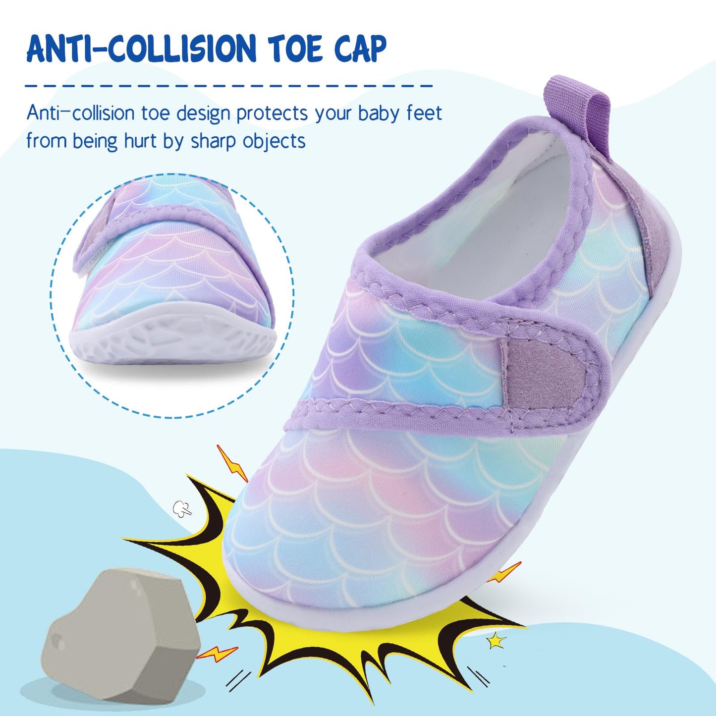 LeIsfIt Toddler Water Shoes Boys Girls Barefoot Aqua Socks Kids Breathable Quick-Dry Swim Shoes for Beach Pool Surf, Purple Scale, 10 Toddler