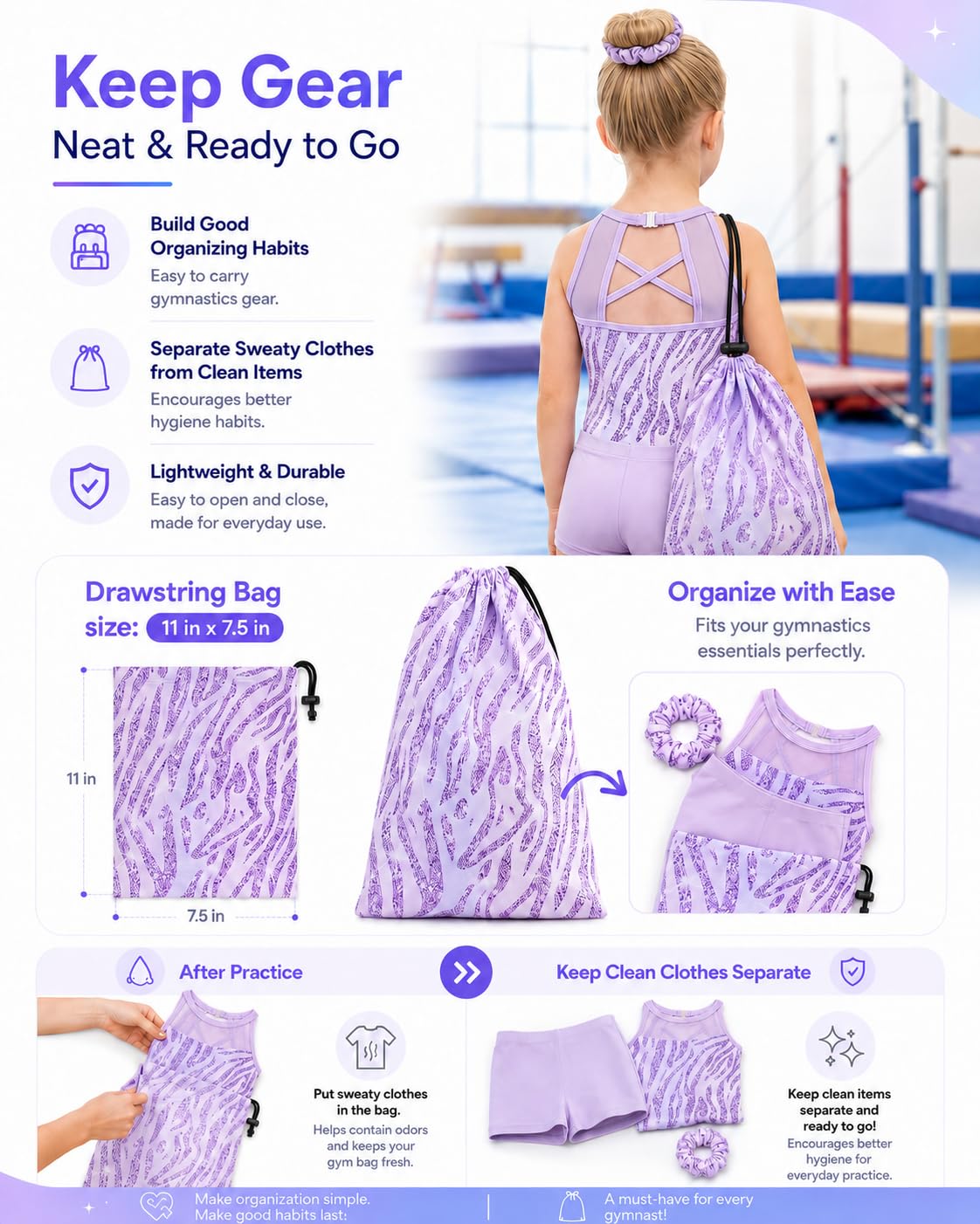 Tstiti Gymnastics Leotards for Girls Clasp Back 4-Piece