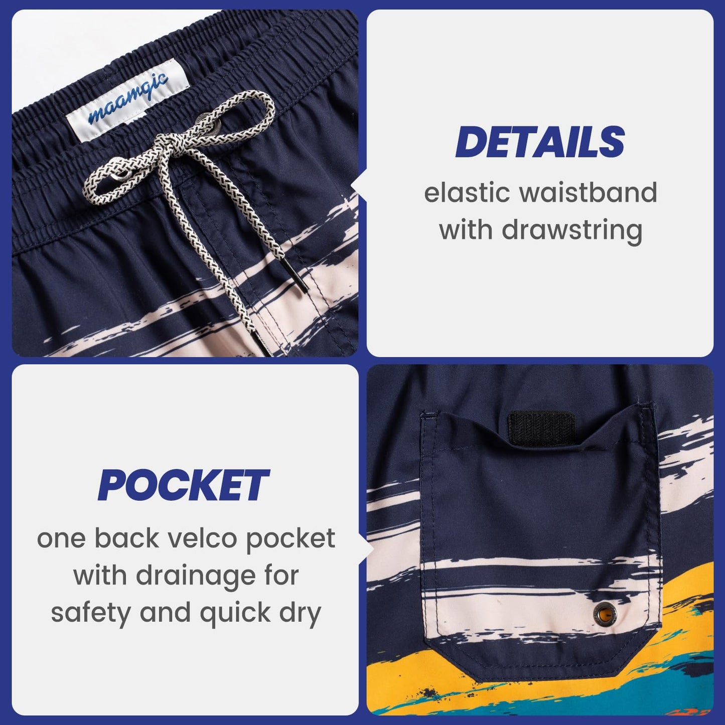 maamgic Mens Swim Trunks Quick Dry Swim Shorts with Mesh Lining Funny Swimwear Bathing Suits 7inch Flamingo N Tree Blue X-Small