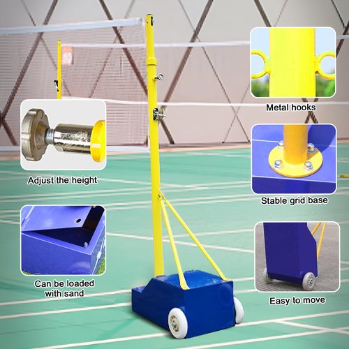 Volleyball/Badminton Pole & Nets Package for Backyard, Adjustable Height 5-7FT Volleyball Poles with Stable Base,Portable Indoor or Outdoor Heavy Duty Badminton Pole for Adults Youth ﻿School