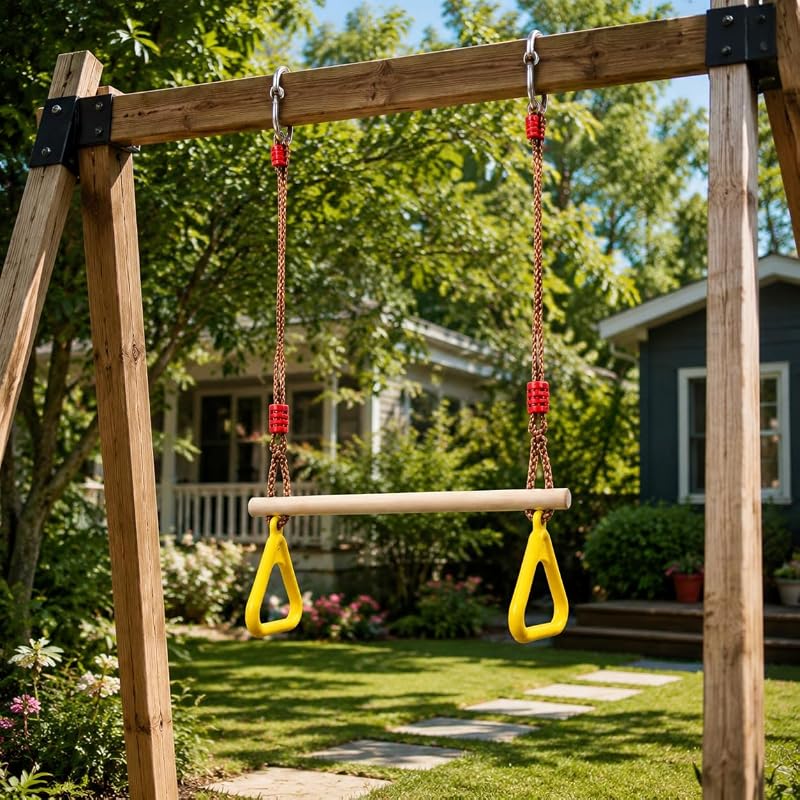 Covzoe Trapeze Bar Swing Set Attachment 16in Wood with 39-67in Rope