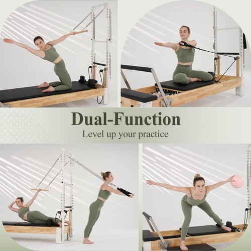 PAETA Pilates Reformer, Wooden Reformer Pilates Machine with Tower & Mat, Pilates Equipment for Home Workout and Studio, Includes Sitting Box, Jumpboard