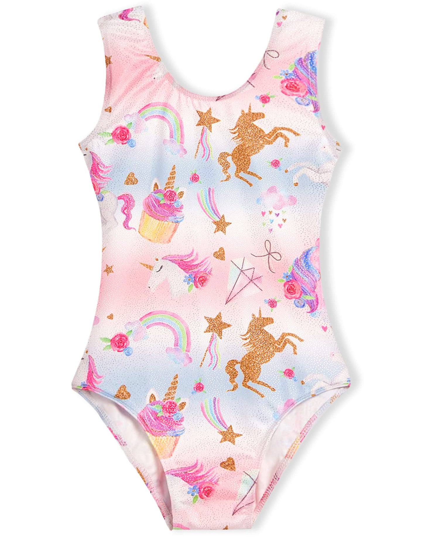 Domusgo Leotards for Girls Gymnstics Size 10 12 Years Old One Piece Sleeveless Shiny Rainbow Unicorn Athletic Activewear