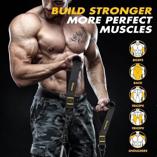 Ayombo Exercise Equipment, Cable Machine Attachment, Gym Equipment Resistance Bands Handles for Pull Down Workout, Exercise Handle Accessories, Use to Pulley System Machine and Strength Trainer﻿