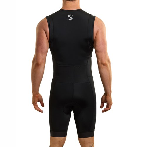 Synergy Triathlon Tri Suit - Men's Race Sleeveless Trisuit (Black/Ink, Large)