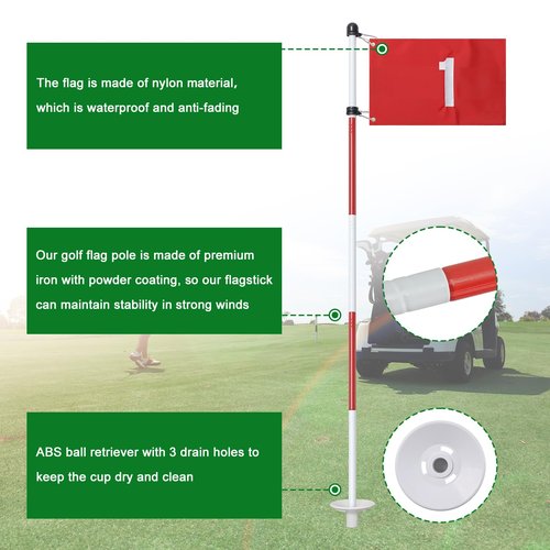 Golf Flagstick for Yard, Golf Flag for Putting Green, Portable 5-Section Design Golf Pin Flag for Backyard Practice