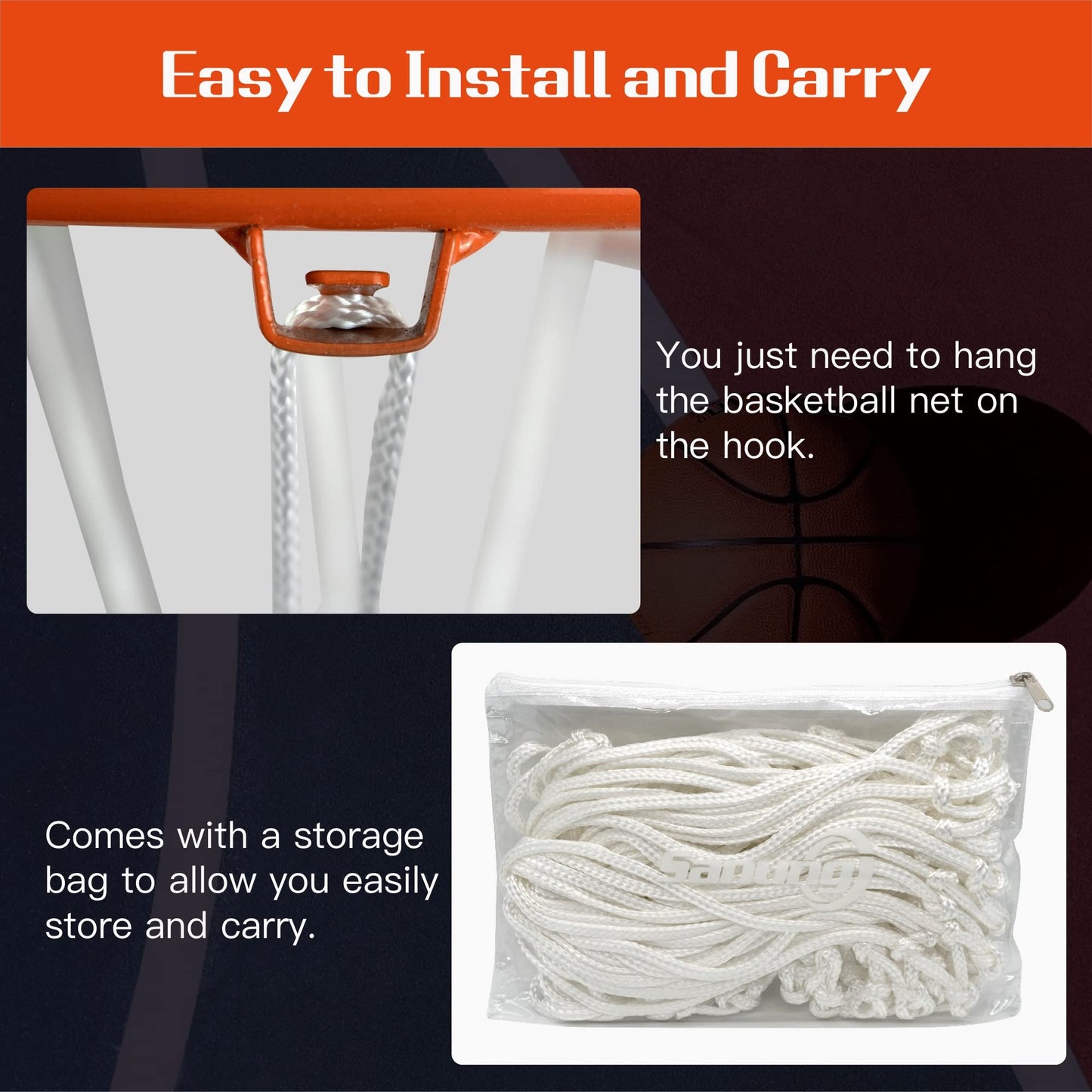 Sanung 2 Pack Basketball Net, Weather-Proof Standard Size Replacement White Basketball Mesh Net for Indoor and Outdoor, Easy to Install