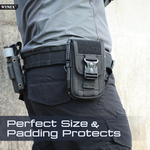 WYNEX Tactical Molle Phone Pouch with Compass Buckle, Tactical Phone Holster Molle Cell Phone Pouch Universal Belt Waist Bag for IP 15/14/13 Pro Max / S22/S21 with US Patch & Paracord Keyring Clip