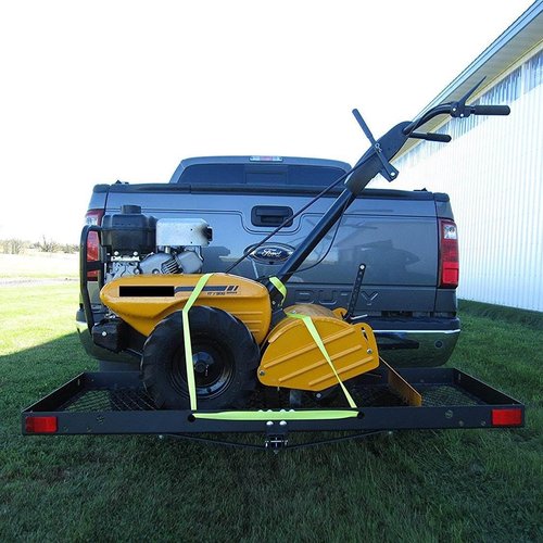 Tow Tuff 62-Inch Steel Cargo Carrier with Bike Rack, 500 lb Capacity, Black - 2-in-1 Rear Hitch Mount for Car, Truck or SUV with 2-Inch Receiver, Hauls Up to 4 Bikes, Tie-Down Strap Included